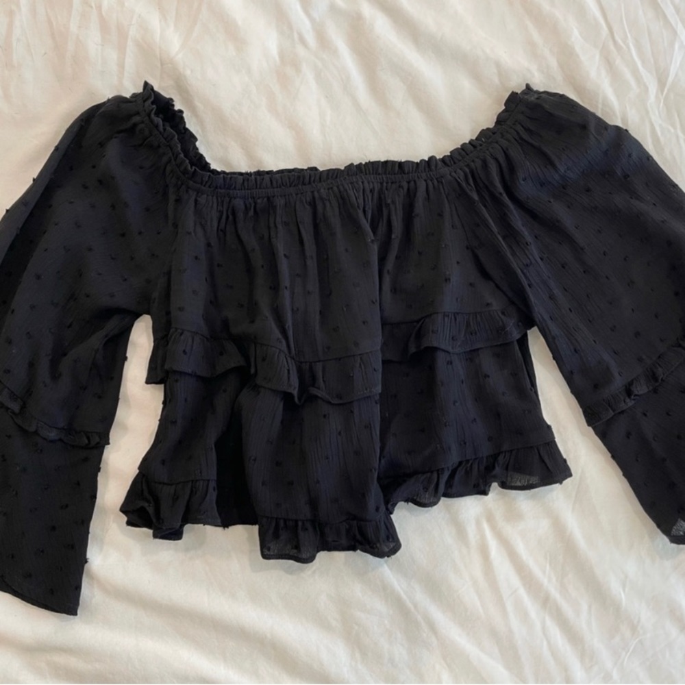 Black Slightly Cropped Off the Shoulder Top